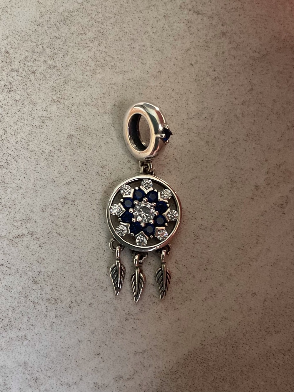 Sterling Silver Dreamcatcher Charm Pendant with Blue Enamel